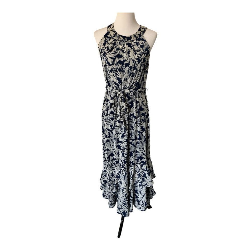 Calvin Klein Navy White Floral Tiered Maxi Dress size 8